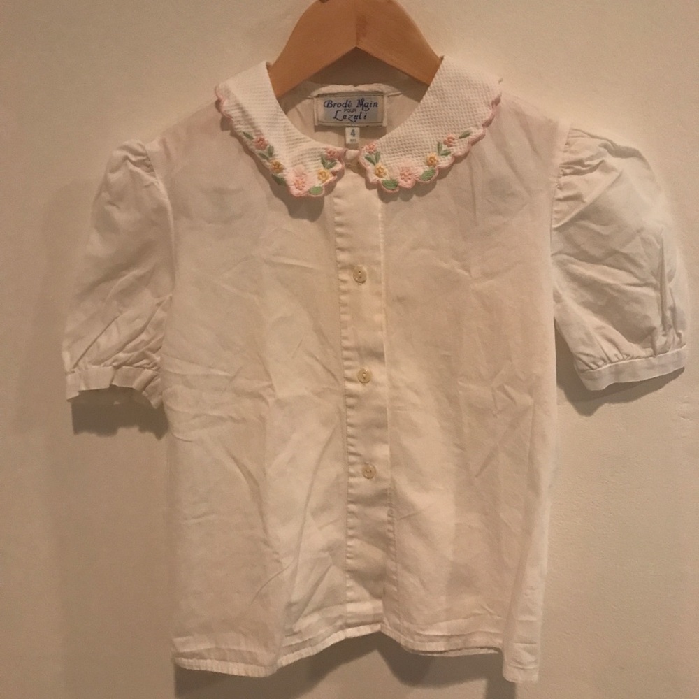 Girl french hand embroidered button down shirt 4